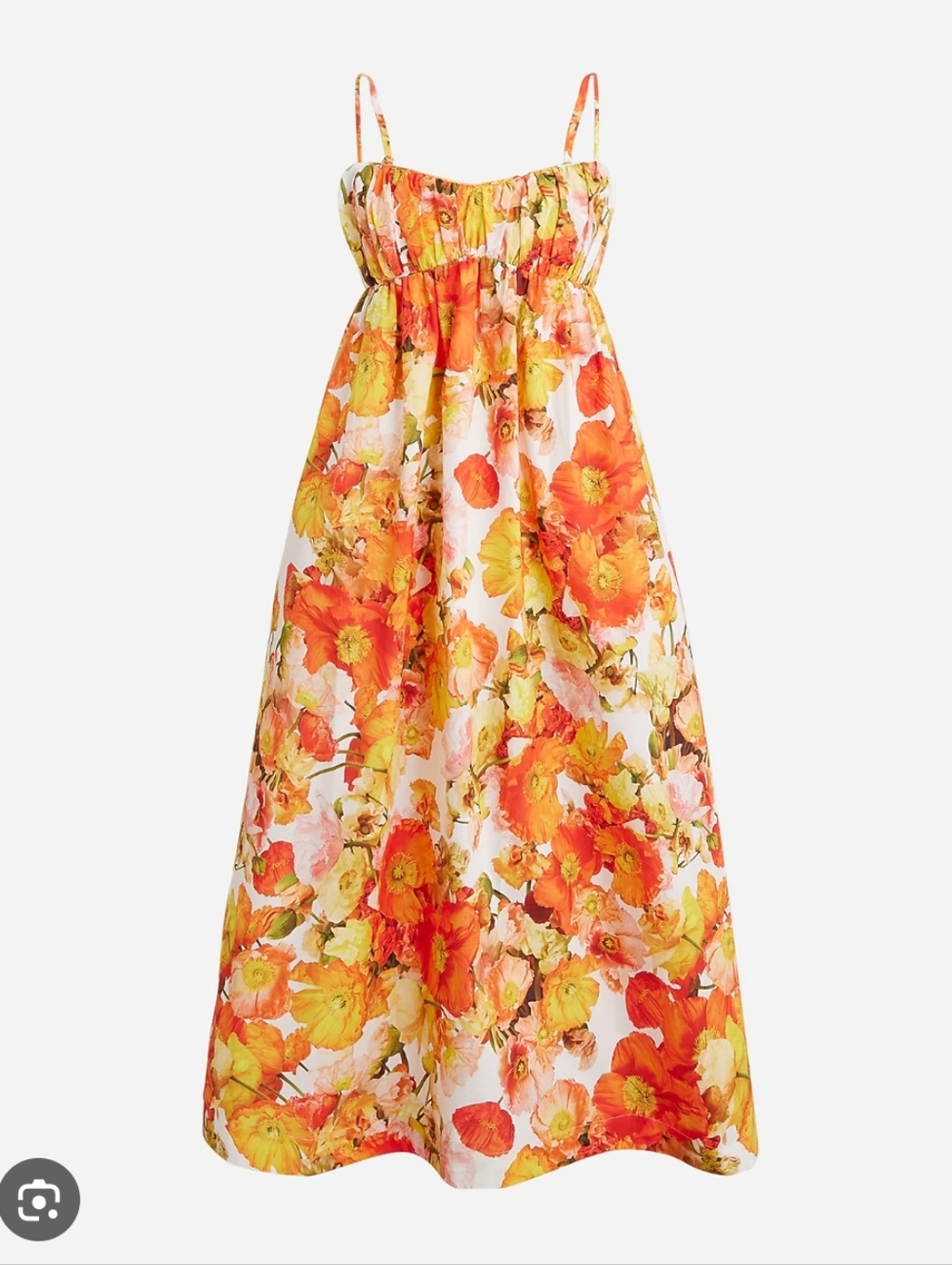 NWT J. Crew Floral Empire-Waist Midi Dress in Orange & Yellow - Picture 2 of 7